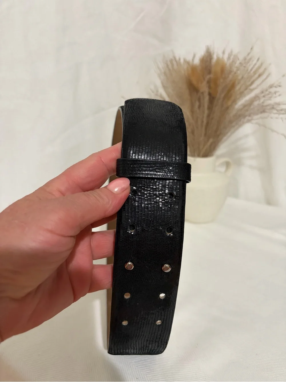 Ann Taylor Classic 90s Leather Double Stud Belt Wide Waist Black Western Boho S